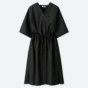 UNIQLO U Short Sleeve Cotton Shirt Dress in Black Size Medium M